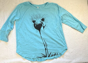 Marushka Handprints Ostrich Emu Graphic tunic Med turquoise Artsy Quirky Boho
